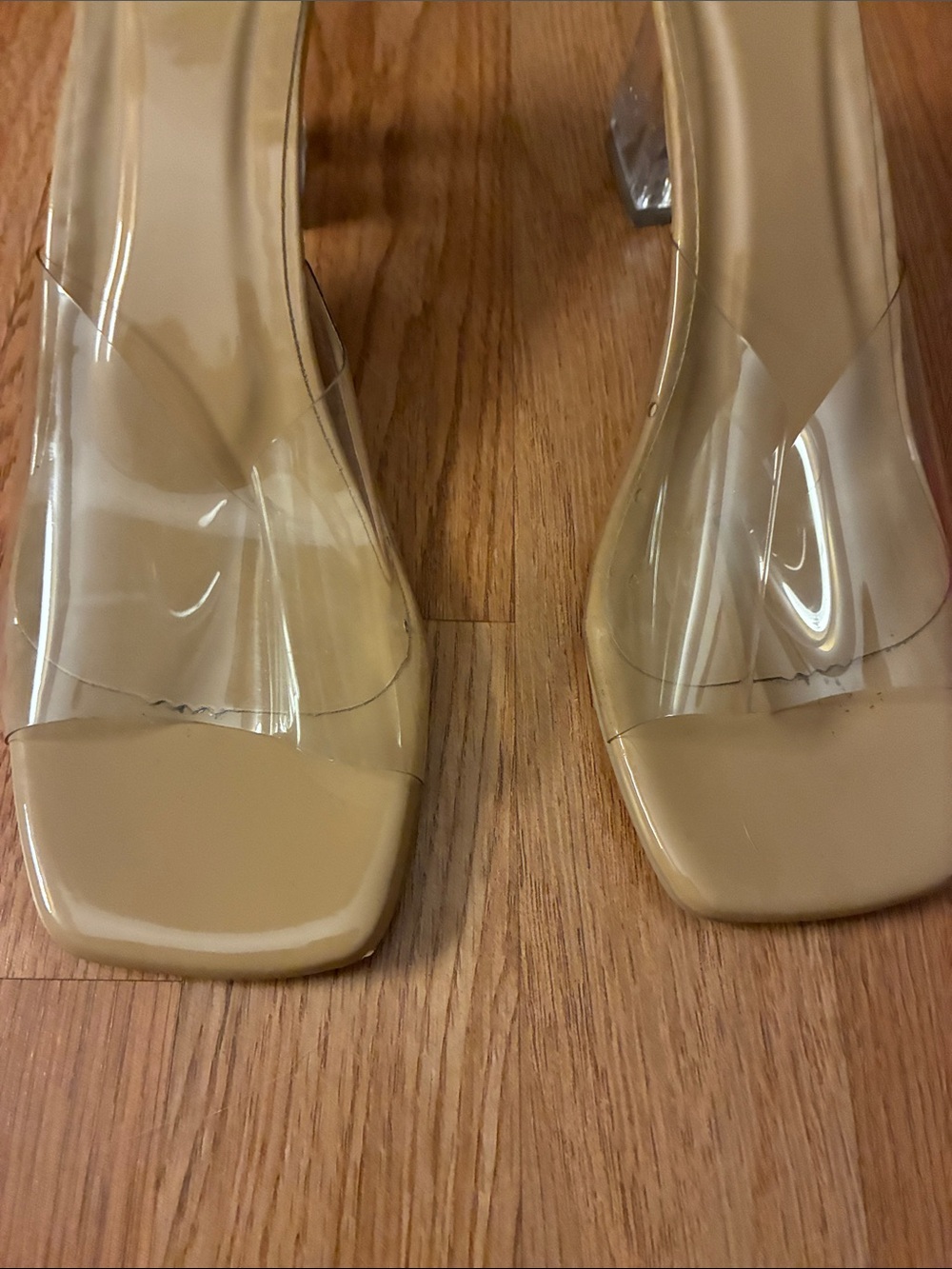 Clear Strap Nude Slide Heels for Women - Picture 6 of 8
